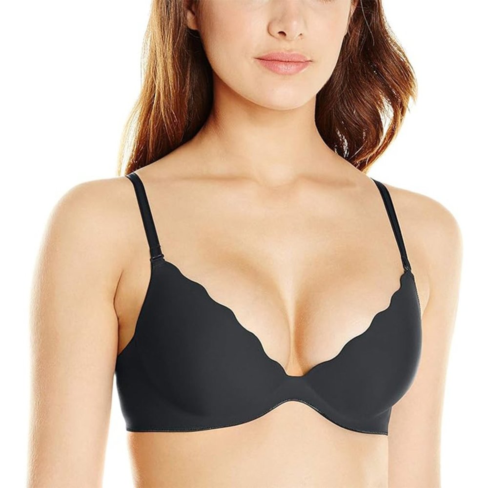 Wacoal Scallop Trim Push Up Bra with Animal Print Lining Size 34C in Black